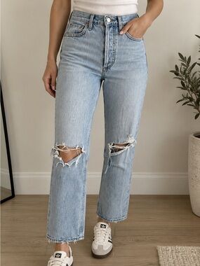 AGOLDE Riley High Rise Straight Crop Distressed Jeans Size 24